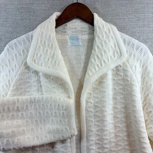 Vintage Granniecore Dainty Ivory Honeycomb Knit Open Front Cardigan Sweater LG